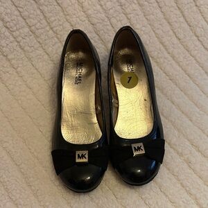Michael Kors Black Patent Leather Ballet Flats with MK Bow Accent